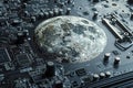 Graphic of Graphical representation of AI integration on a lunarthemed electronic mainboard Royalty Free Stock Photo