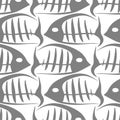 graphic gray and white fish skeletons seamless pattern, texture