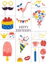 Graphic greeting card for birthday, festive event, anniversary party. An original postcard with bright decorative