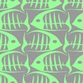 graphic grey-green fish skeletons seamless pattern, texture,