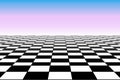 Graphic grid perspective chess background. Black silhouette on a sunset or sunrise background