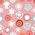 Graphic hand drawn brush white and orange porcelain dishes seamless pattern vector illustration. Design for fashion, fabric ,web, Royalty Free Stock Photo