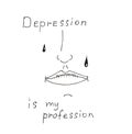 Graphic hand drawn illustration of depressed face