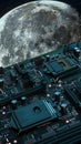 Graphic of Illustration of AI integration on a lunarthemed electronic mainboard Royalty Free Stock Photo