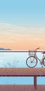 Graphic Illustration Of A Bicycle By The Calm Lake