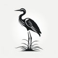Graphic Illustration Of Black Heron On White Background Royalty Free Stock Photo