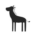 Graphic illustration of a black silhouette of a standing zebra in isolate on a white background .Vector illustration