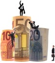 Graphic illustration of businessmen on a money pyramid