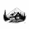 Bold Black And White Cabin Drawing Tattoo Style Commission