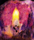 Graphic illustration of candle flame and candlewick closeup