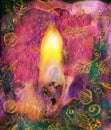 Graphic illustration of candle flame and candlewick closeup