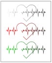 Graphic illustration of cardiogram or cardiograph. Electrocardiogram in black and white, red and green. Heart rate. EKG or ECG Royalty Free Stock Photo