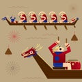 Graphic illustration of Chinese Dragon Boat Racing Royalty Free Stock Photo