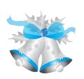 Silver and Blue Christmas Bells Decorated with Holly Leaves and blue bow Royalty Free Stock Photo