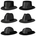 Six black hats in a grid pattern top hat fedora Royalty Free Stock Photo