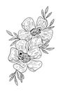 Graphic illustration of a flower and frog line. art sketch for tattoo