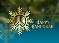 Happy Hanukkah Snowflake with Menorah holiday ornament background graphic