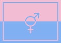 A graphic illustration of joined blue and pink male and female symbols to show gender equality with copy space