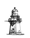 Graphic illustration of a lighthouse in the style of a sketch .Icons. Pencil drawing style