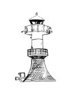 Graphic illustration of a lighthouse in the style