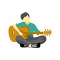 graphic illustration of a man singing and playing guitar casually,