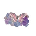 Graphic Illustration of a pink butterfly on a collection of flowers.