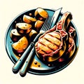 Graphic Art Pork Chops and Roast Potatoes