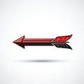 A graphic illustration of a red and black arrow pointing to the left on a white background with a subtle shadow effect underne Royalty Free Stock Photo