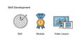 A graphic illustration of skill development concepts including skill, module, and video lesson. Royalty Free Stock Photo