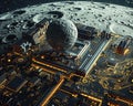 Graphic of Illustration of scientific breakthroughs and data on a lunarthemed electronic mainboard Royalty Free Stock Photo