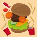 Graphic illustration a set of hamburger meal