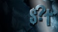 Graphic dollar sign Christian cross and Question mark background