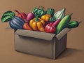 A cardboard full of vegetables - graphic - vintage style