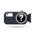 Graphic illustration of a video camera with a question mark on the lens. The design Royalty Free Stock Photo