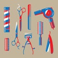 Graphic illustration of vintage barbershop items