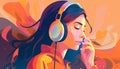 Vector Illustration of Girl with Headphones on, the Music Helps Ground Herself to Reality