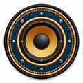 Graphic Image of Audio Speaker with Black Center Gold Cone and Blue and Black Borders Royalty Free Stock Photo