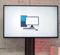 Graphic image of the computer system unit, monitor, keyboard and mouse on TV screen. Royalty Free Stock Photo