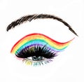 Graphic image of an eye with rainbow makeup