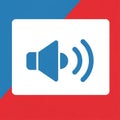 A graphic image featuring a blue speaker icon with sound waves on a white rectangular Royalty Free Stock Photo