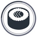 Graphic of Japanese Sushi Roll with Fish Inside Circle Border Decoration Royalty Free Stock Photo