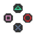 Graphic joypad arcade game in vector icon format and gamepad or joystick pixel art