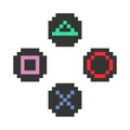 Graphic joypad arcade game in vector icon format and gamepad or joystick pixel art