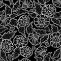 Graphic lace white flowers. Openwork seamless composition.