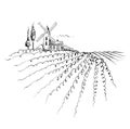 Graphic landscape with mill