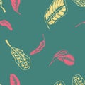 Graphic Leaves Floating in Wind Seamless Pattern Royalty Free Stock Photo