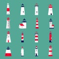 Graphic lighthouse sset on blue background Royalty Free Stock Photo