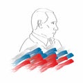 Graphic linear portrait of Russian President Putin on the background of the Russian flag. Popular unrest in Russia, opposition to Royalty Free Stock Photo