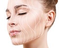 Graphic lines showing facial lifting effect on skin. Royalty Free Stock Photo