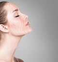 Graphic lines showing facial lifting effect on skin. Royalty Free Stock Photo